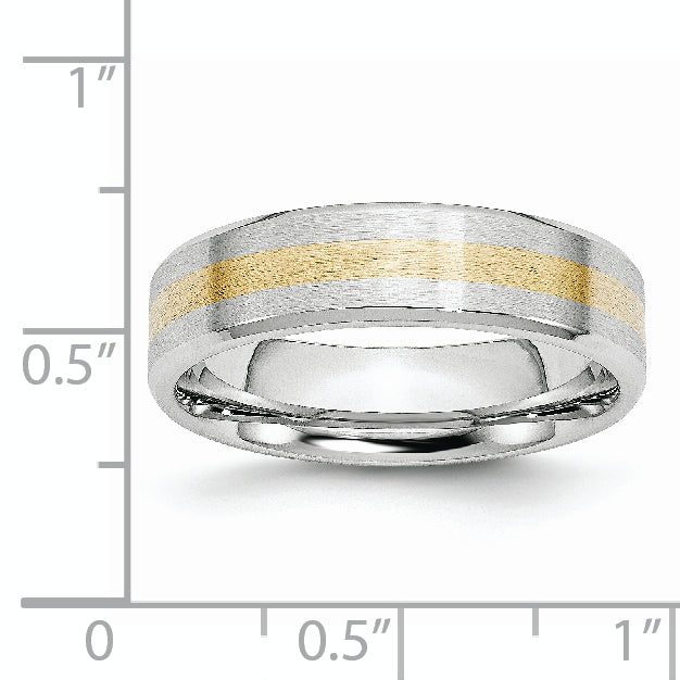Brushed and Polished Cobalt 14K Gold Accent Wedding Band 6mm