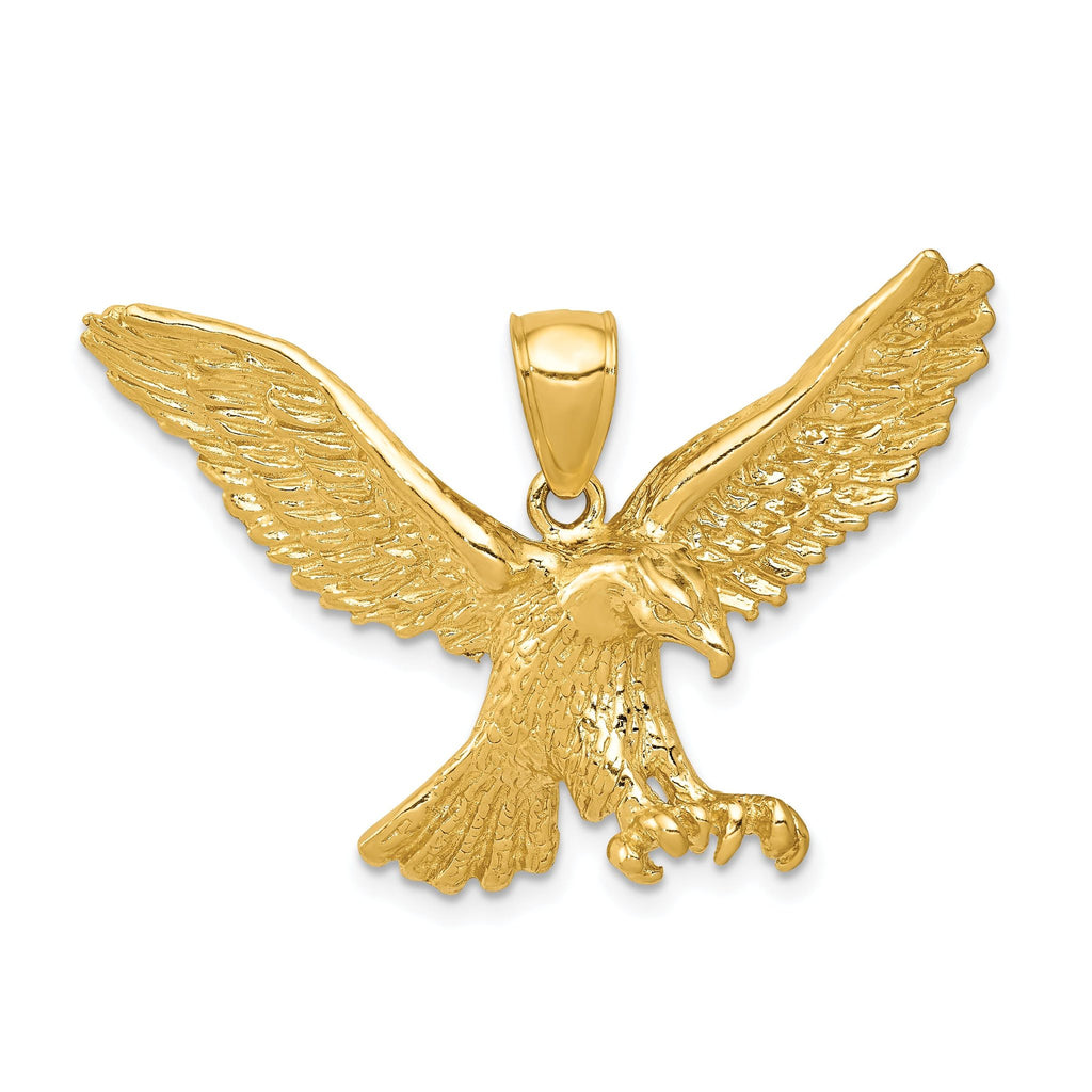 14K Gold Eagle Pendant for Men with Polished Textured Finish