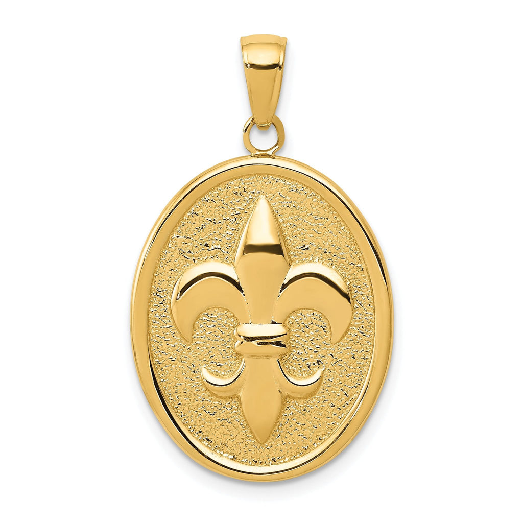 10k Fleur-De-Lis on Oval Disk Pendant