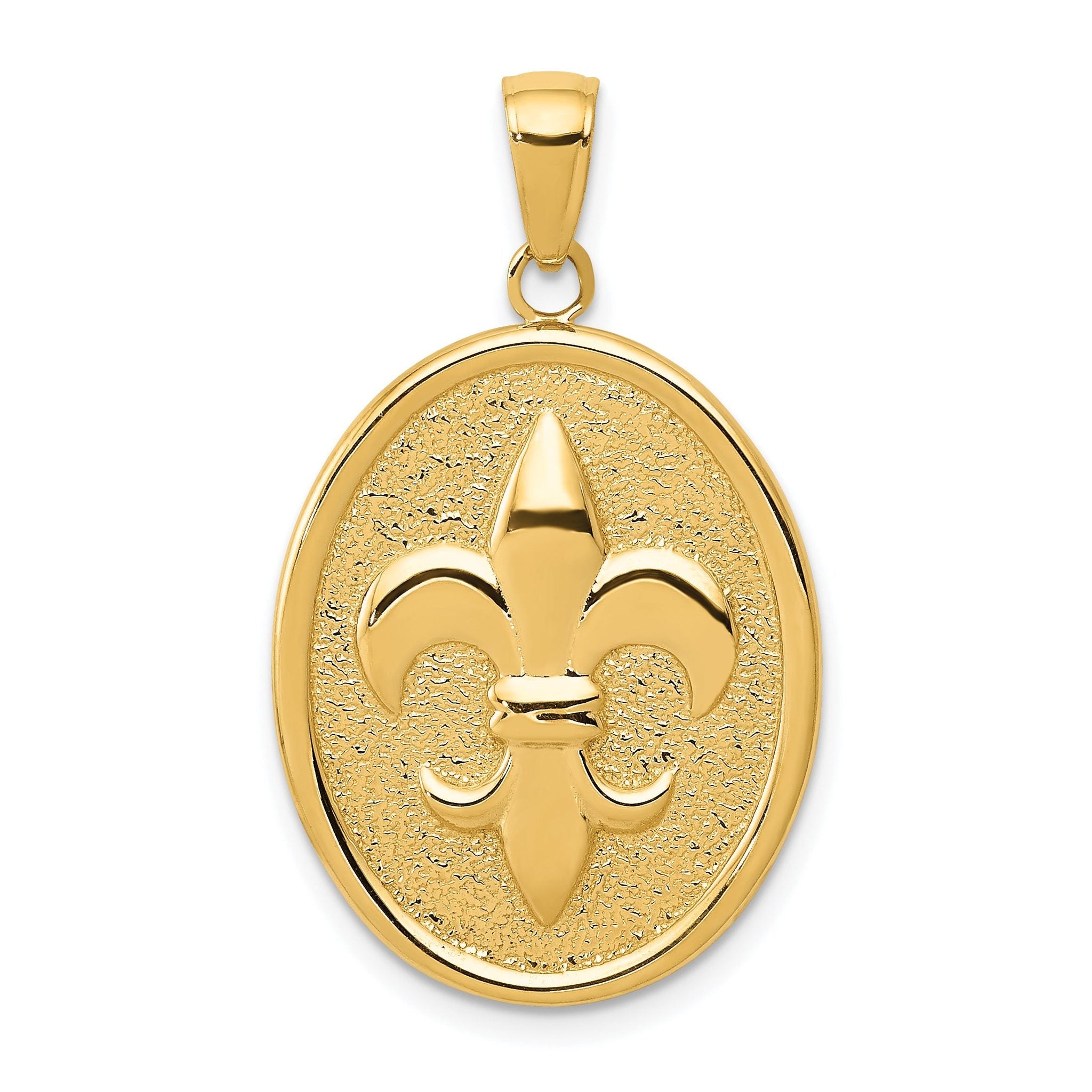 10k Fleur-De-Lis on Oval Disk Pendant