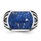 14k White Gold with Black Rhodium Mens Lapis Complete Ring