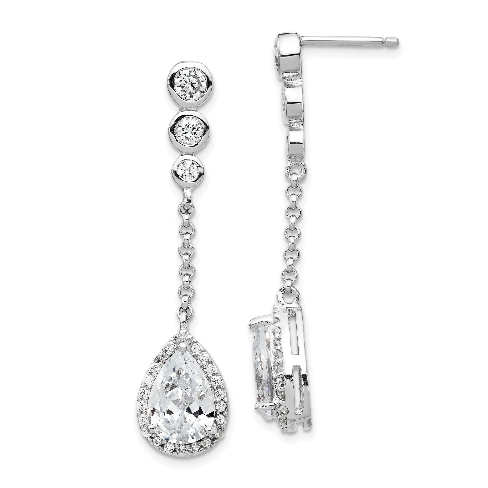 Sterling Silver CZ Teardrop Halo Dangle Earrings, Rhodium-Plated, Gift-Ready Main image