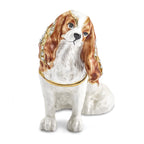 Luxury Giftware by Jere Pewter Bejeweled Crystals Gold-tone Enameled HENRIETTA Maria Cavalier King Charles Spaniel Trinket Box with Matching 18 Inch Necklace