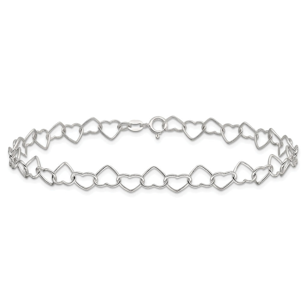 Fancy Heart Link Anklet in Sterling Silver