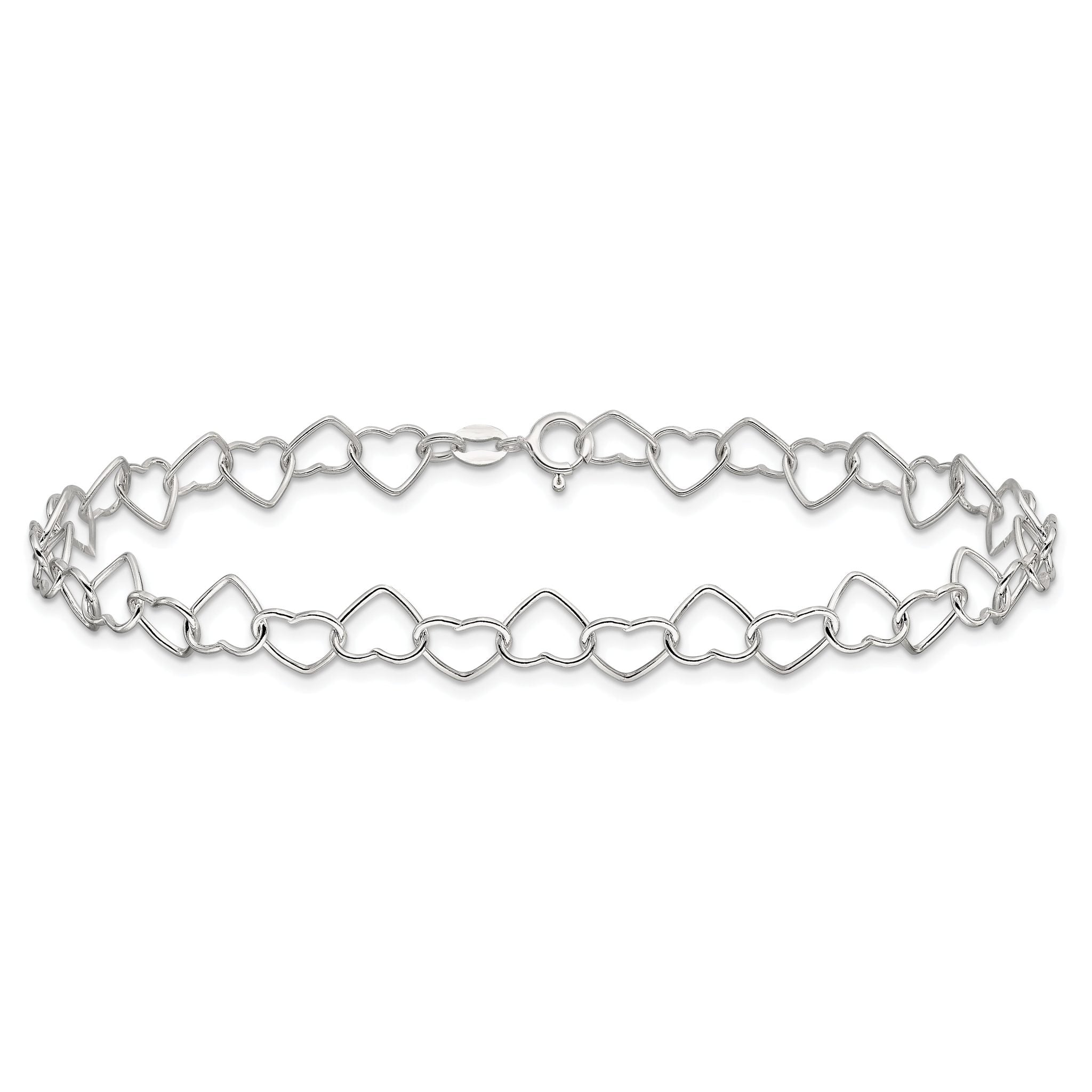 Fancy Heart Link Anklet in Sterling Silver