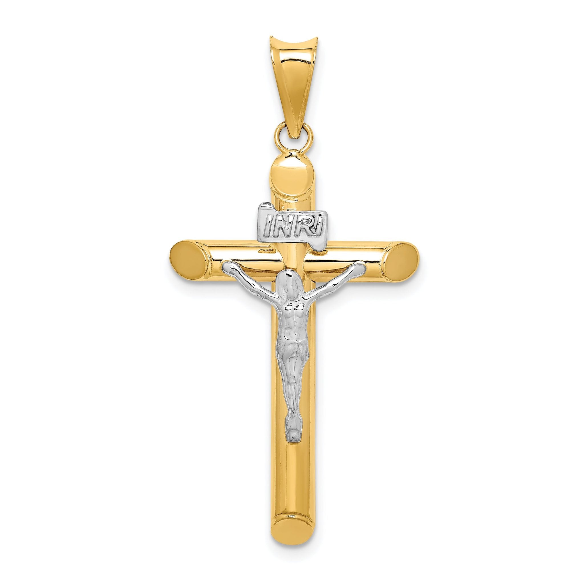 14K Two-Tone Gold Polished Crucifix Pendant with Hollow Design  Elegant Statement Piece Main image
