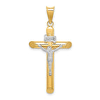 14K Two-Tone Gold Polished Crucifix Pendant with Hollow Design  Elegant Statement Piece