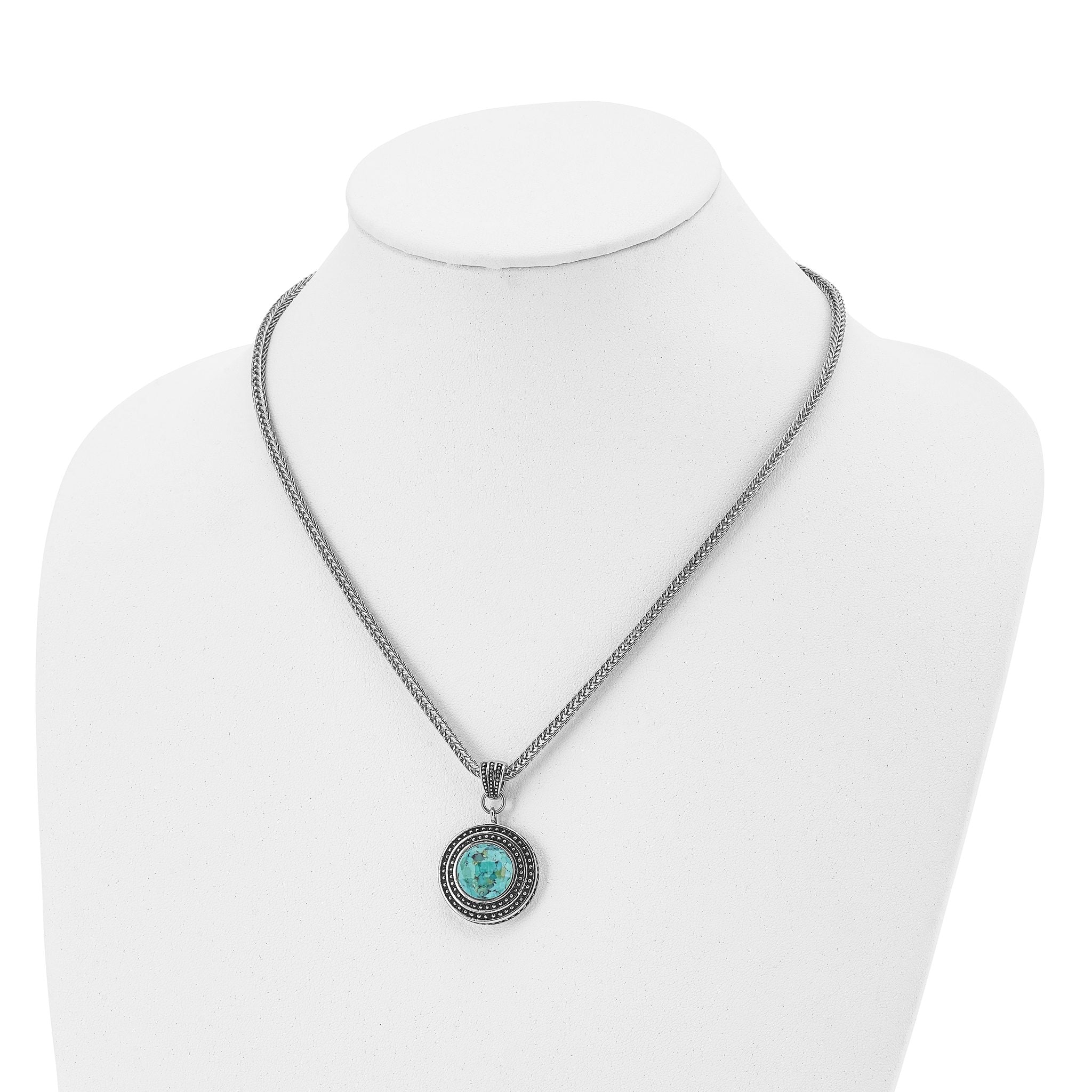 Antiqued Turquoise Necklace in Stainless Steel