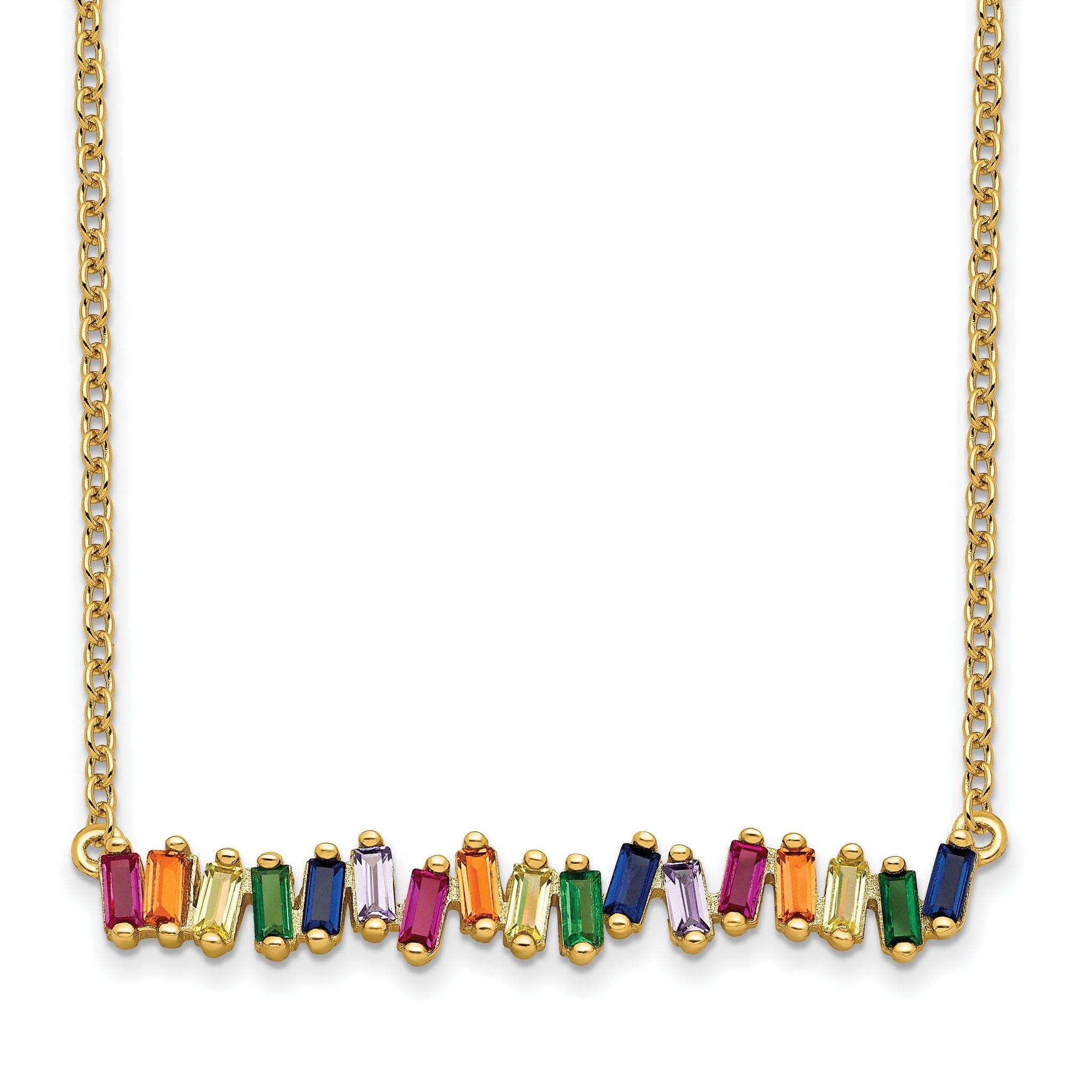 Prizma Sterling Silver Gold-tone 14K Flash Gold-plated 16 inch Colorful CZ Bar Necklace with 2 inch Extender Main image