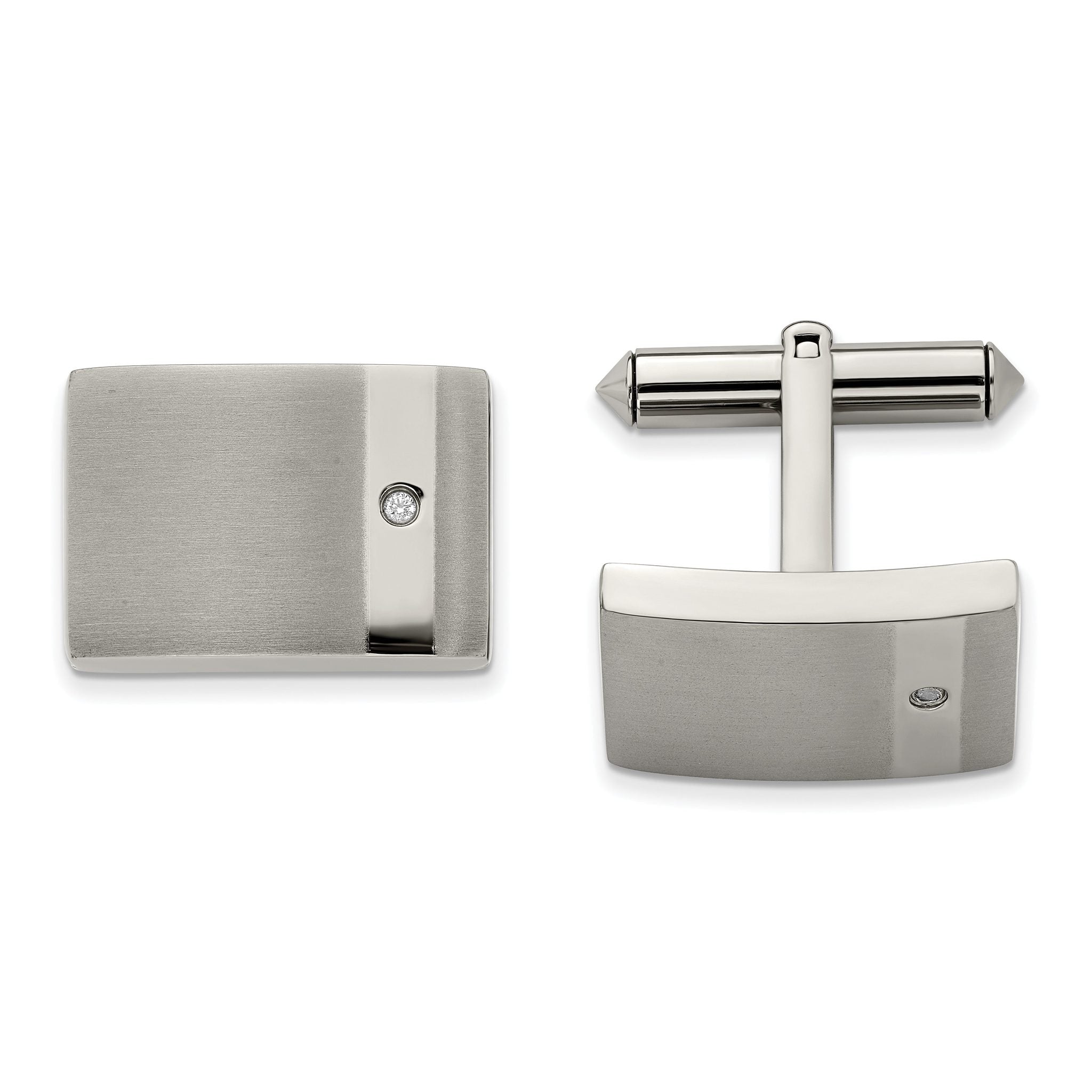 Brushed & Polished Titanium Cuff Links with Cubic Zirconia