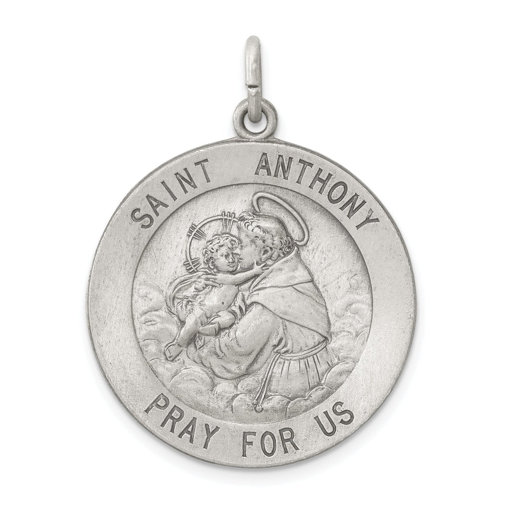 Sterling Silver 925 Saint Anthony Medal with Antiqued Finish, Solid and Vintage Style
