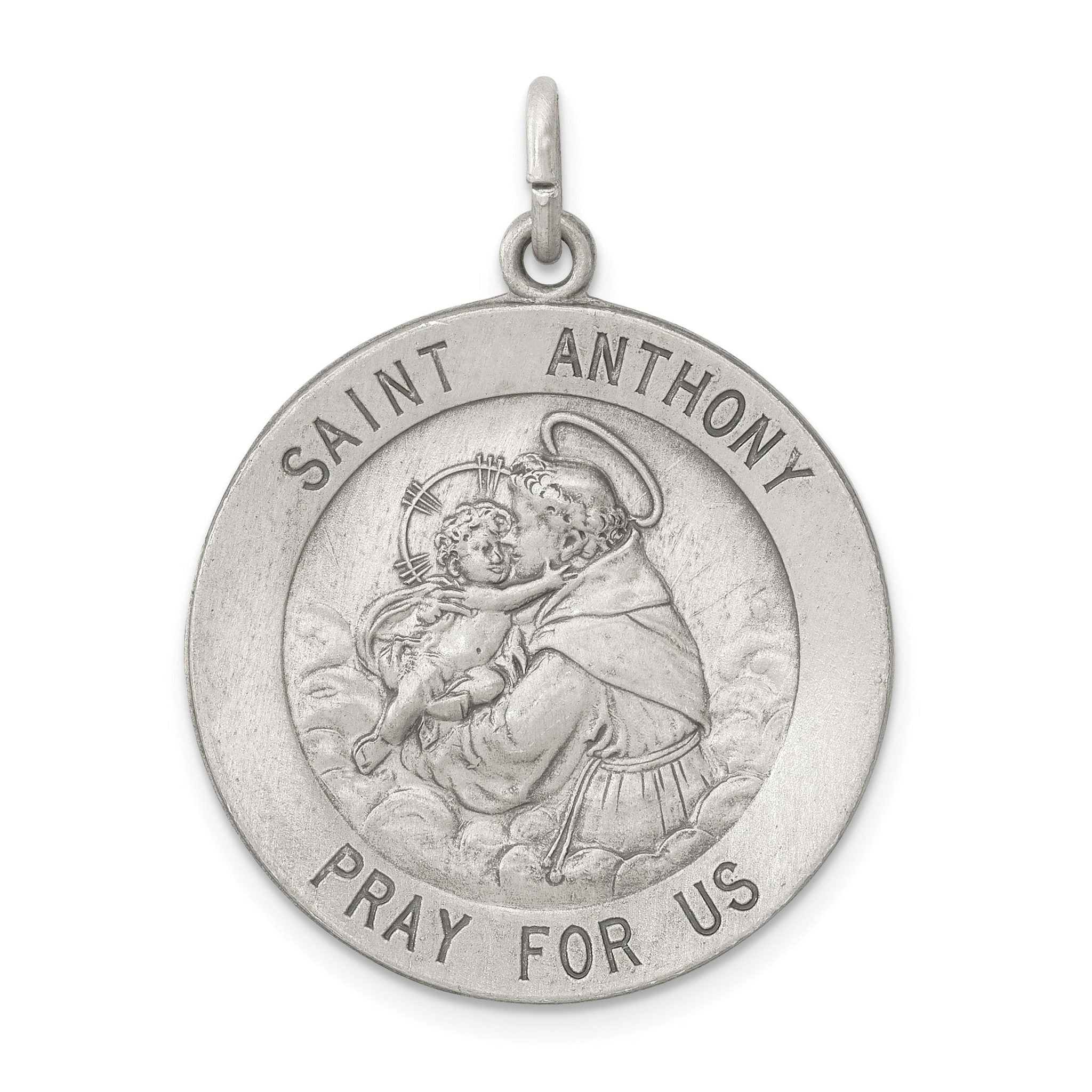 Sterling Silver 925 Saint Anthony Medal with Antiqued Finish, Solid and Vintage Style