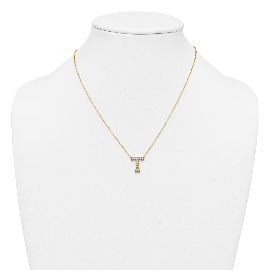 14k 1/3 carat Lab Grown Diamond VS+ F+ Complete Letter T 18 inch Initial Necklace