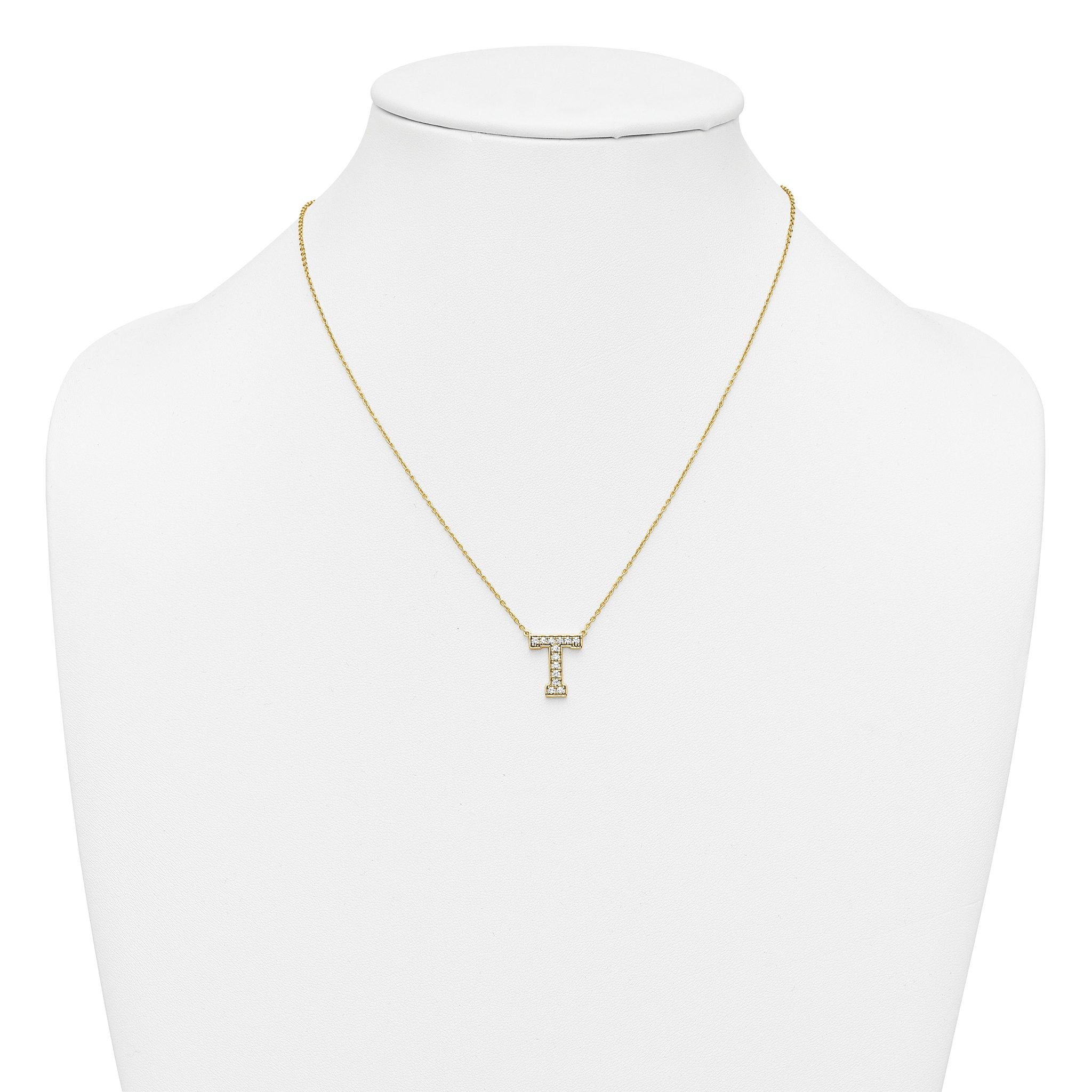 14k 1/3 carat Lab Grown Diamond VS+ F+ Complete Letter T 18 inch Initial Necklace