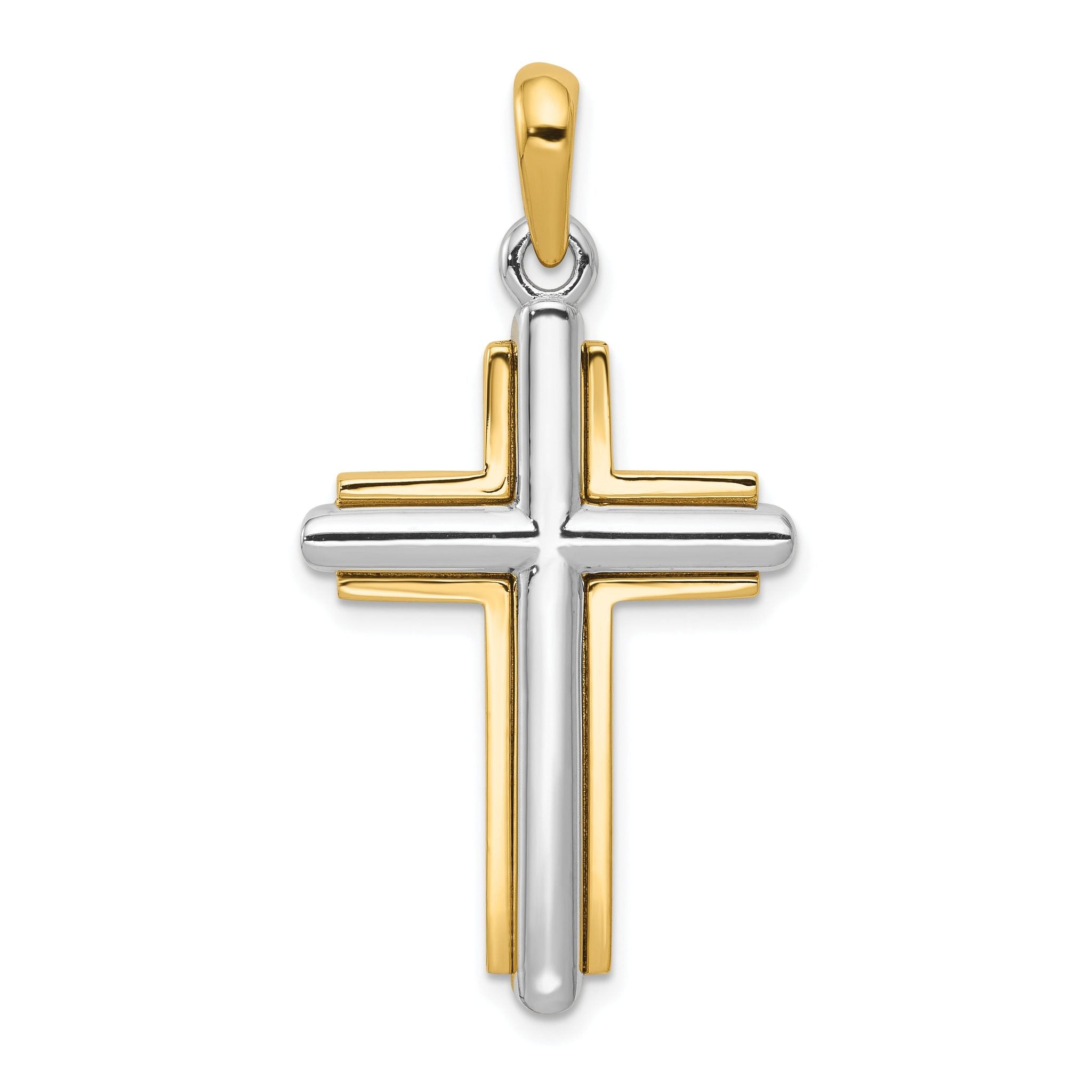 14K Two-Tone Gold Cross Pendant with Polished Back Elegant Design Main image