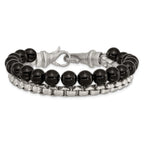 Stainless Steel Brushed Box Chain & Black Onyx 2 Strand Bracelet