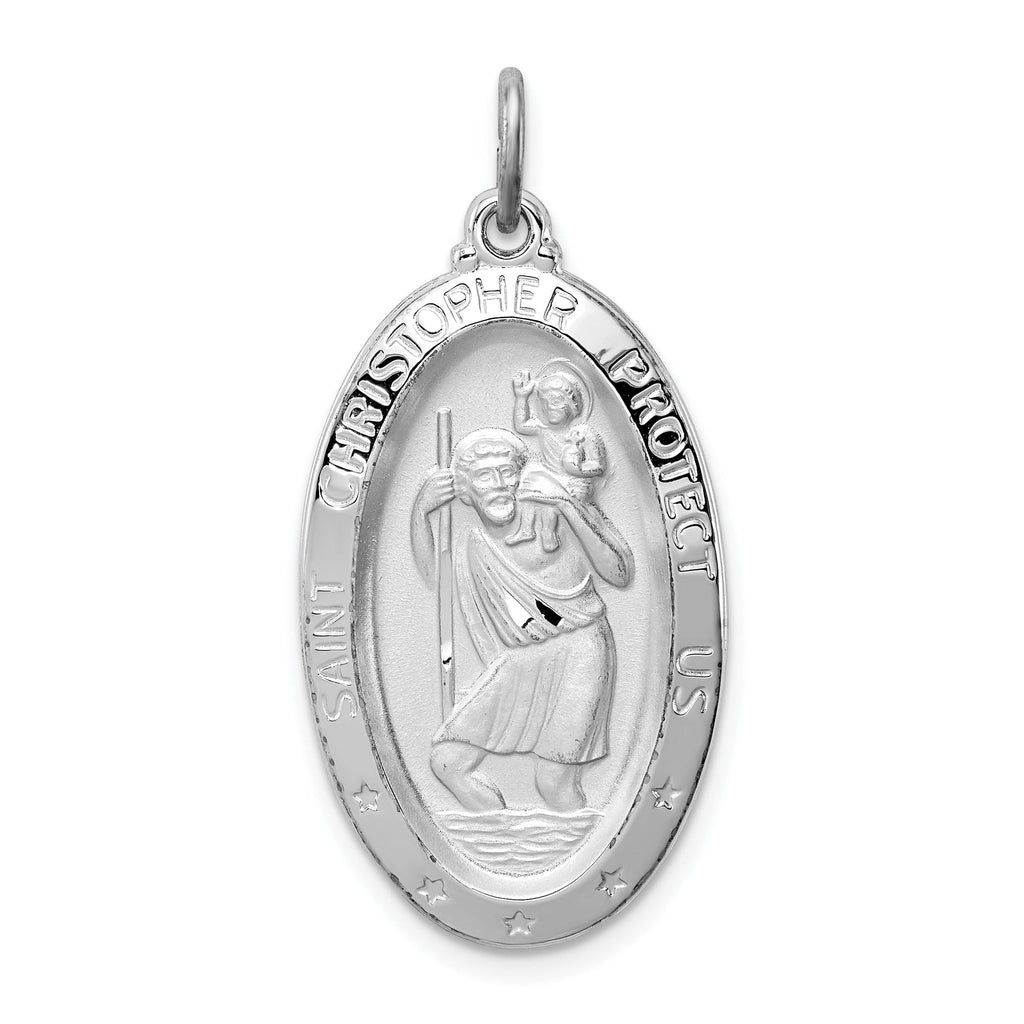 Sterling Silver Rhodium-Plated St. Christopher Medal Pendant Polished Finish
