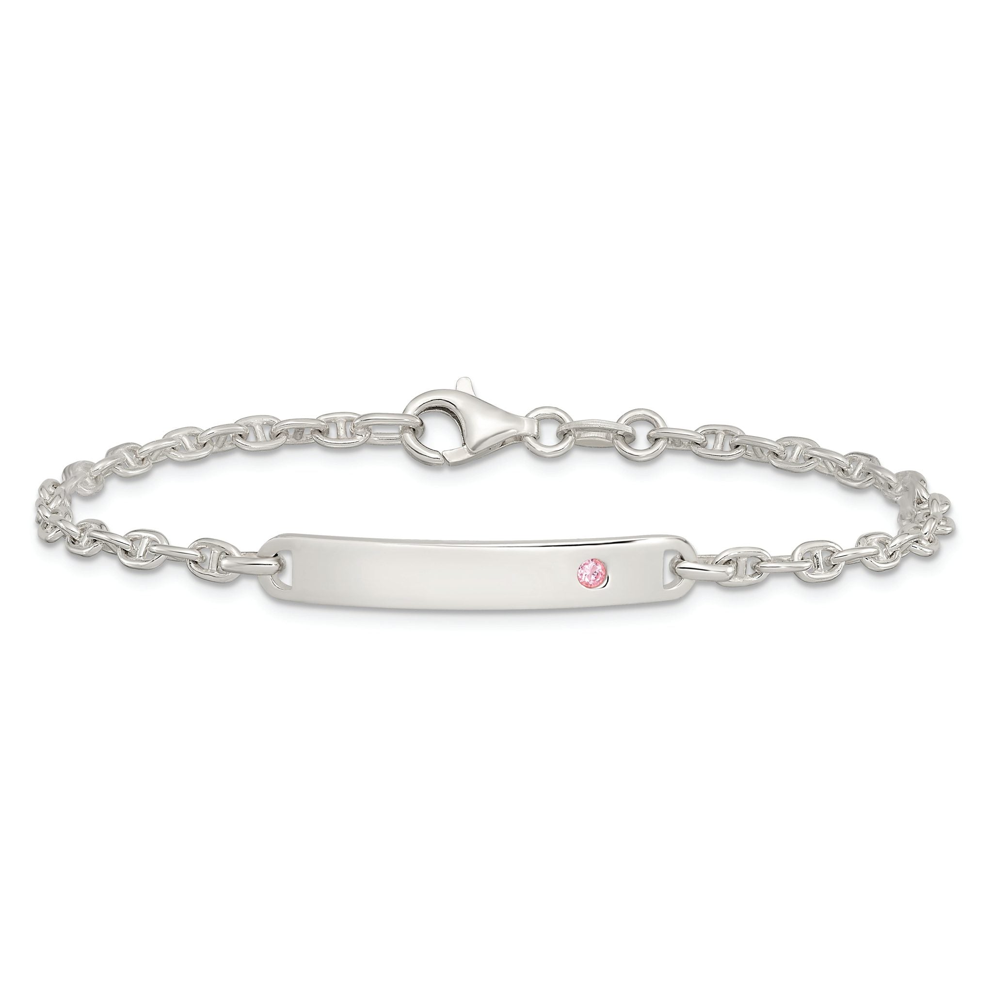 Sterling Silver Polished ID with Pink CZ Bracelet Main image