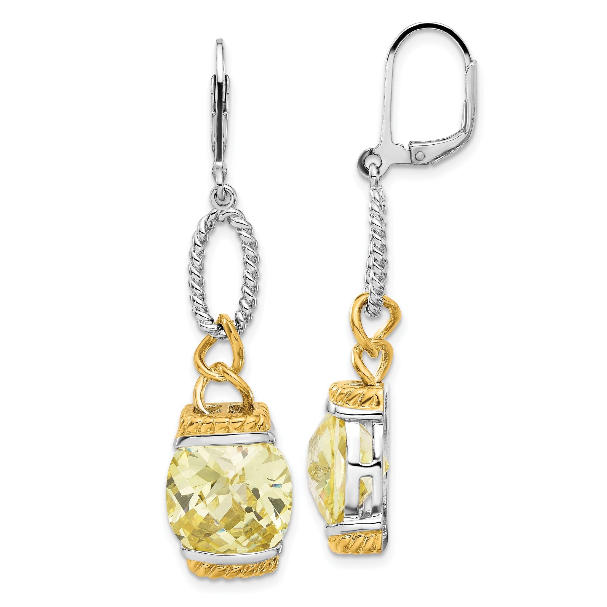 Sterling Silver w/ Gold-tone Vermeil Light Yellow CZ Dangle Earrings Main image