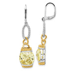 Sterling Silver w/ Gold-tone Vermeil Light Yellow CZ Dangle Earrings