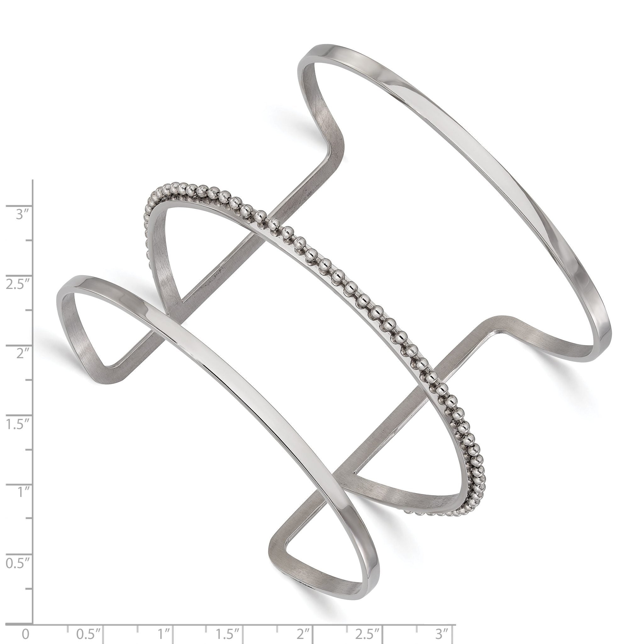 Stainless Steel Polished Beaded Cuff Bangle Bracelet for Women