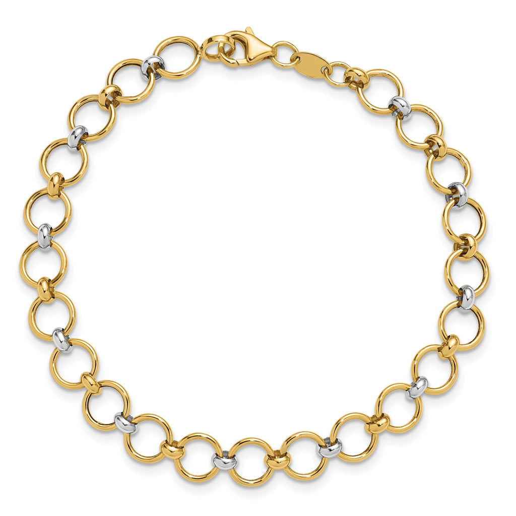 10K w/White Rhodium Polished Fancy Circle Link Bracelet
