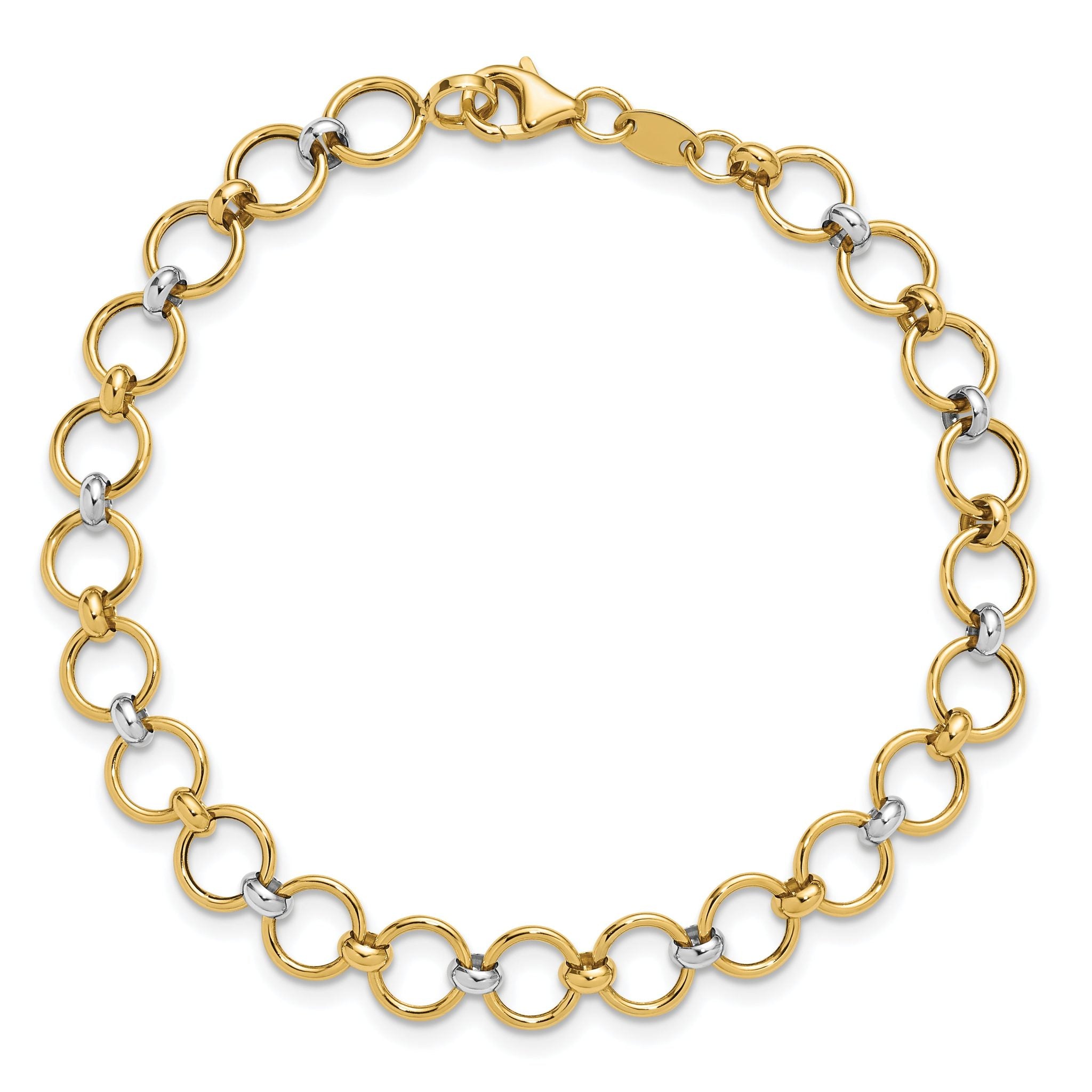 10K w/White Rhodium Polished Fancy Circle Link Bracelet