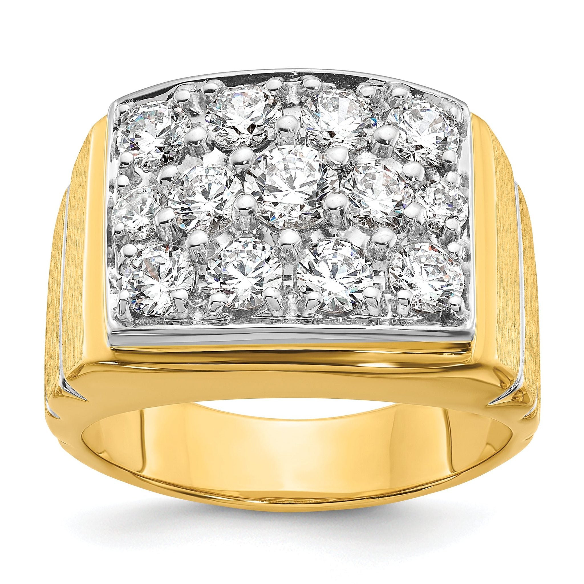 14k with White Rhodium 1 7/8 carat Lab Grown Diamond VS/SI+ G+ Polished Satin and Grooved Men's Clus Main image
