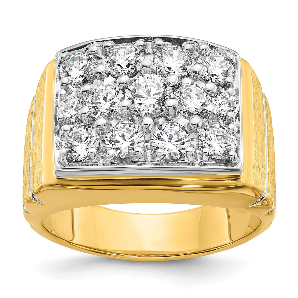 14k with White Rhodium 1 7/8 carat Lab Grown Diamond VS/SI+ G+ Polished Satin and Grooved Men's Clus