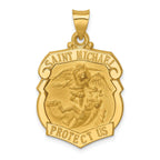 14K Polished and Satin St. Michael Badge Medal Hollow Pendant