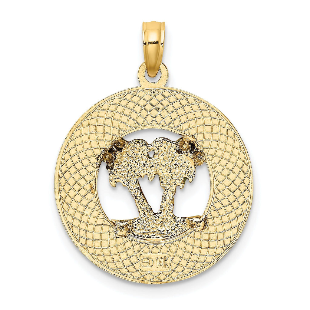 14K Florida Enamel Palm Trees Circle Charm