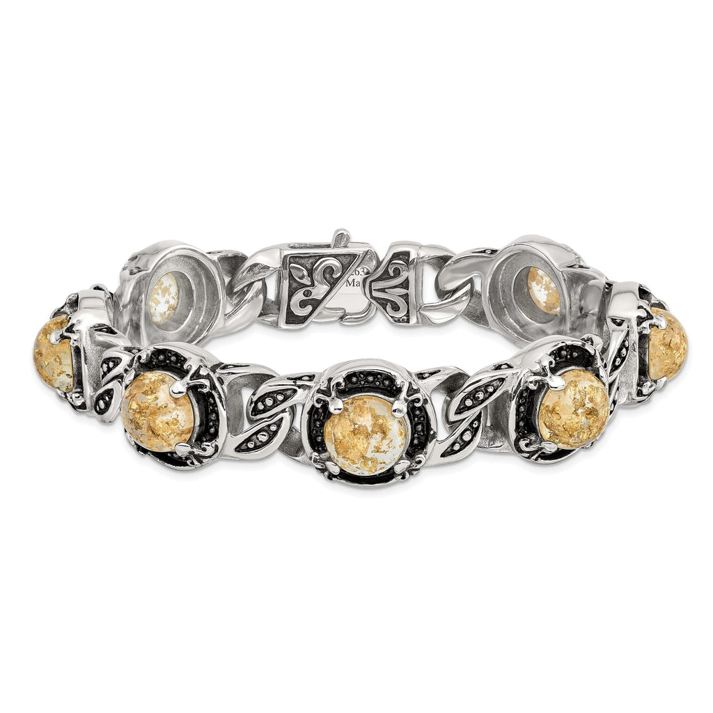 Stainless Steel Antiqued and Polished with Gold Tin Epoxy Resin Link Bracelet for Men