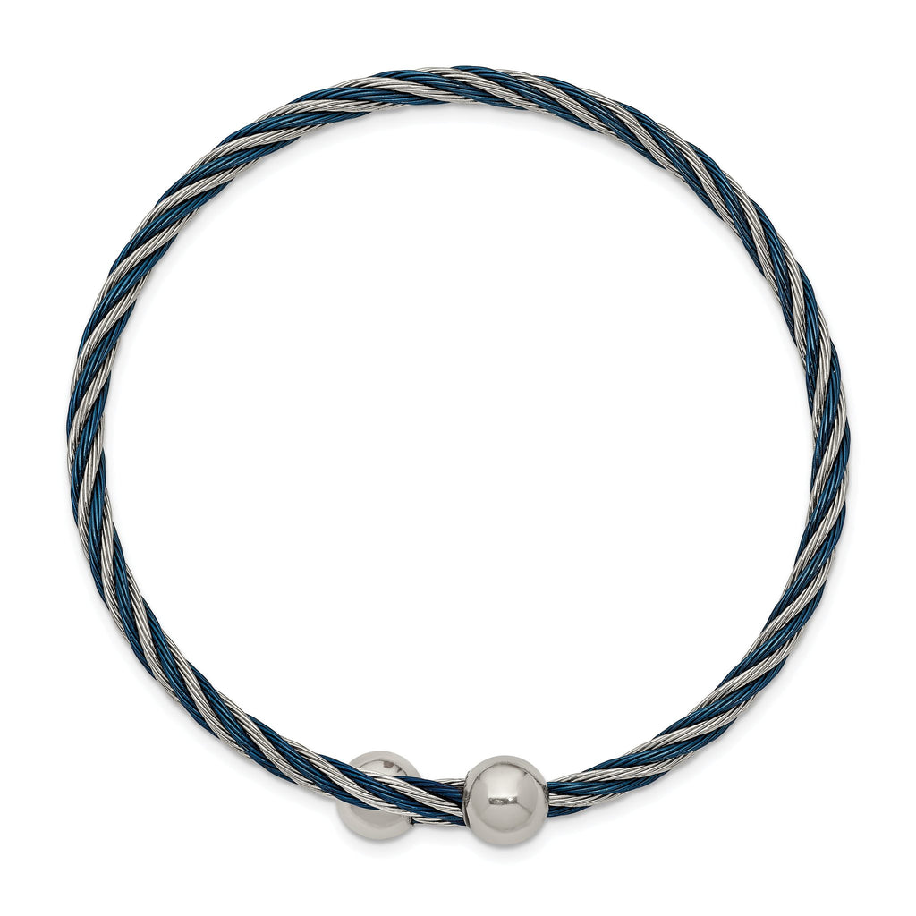 Stainless Steel Polished Blue IP-plated 3.00mm Flexible Bangle Bracelet for Women