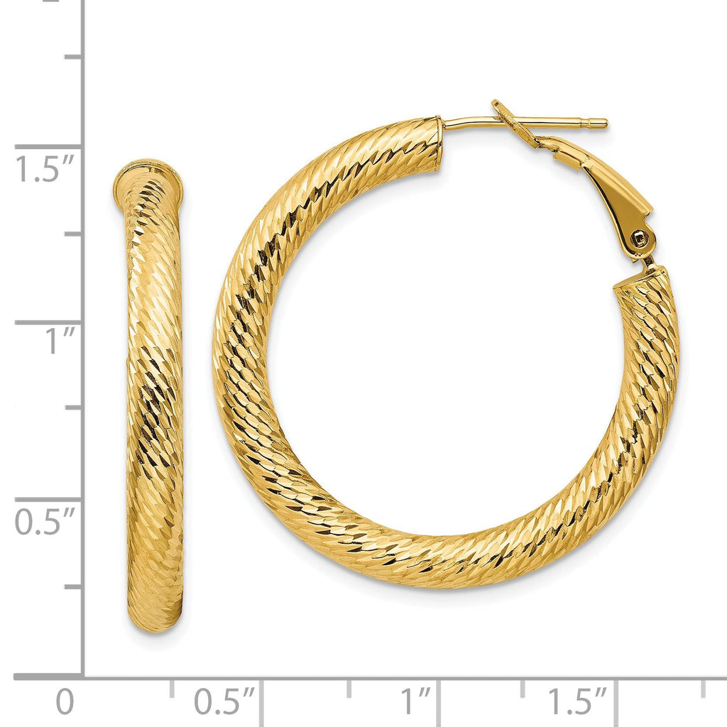 14K Gold Diamond-Cut Round Hoop Earrings with Omega Back