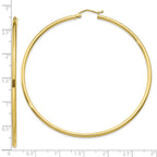 10K Gold Polished 2mm Hoop Earrings Elegant 60mm Design for Women