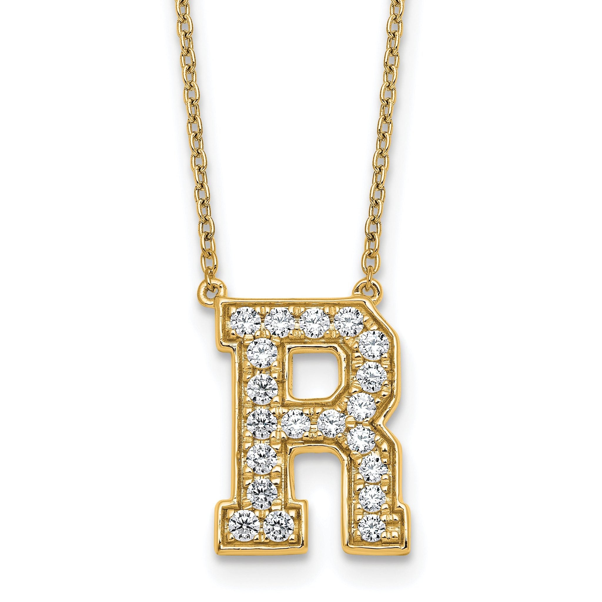 14k 1/2 carat Lab Grown Diamond VS+ F+ Complete Letter R 18 inch Initial Necklace