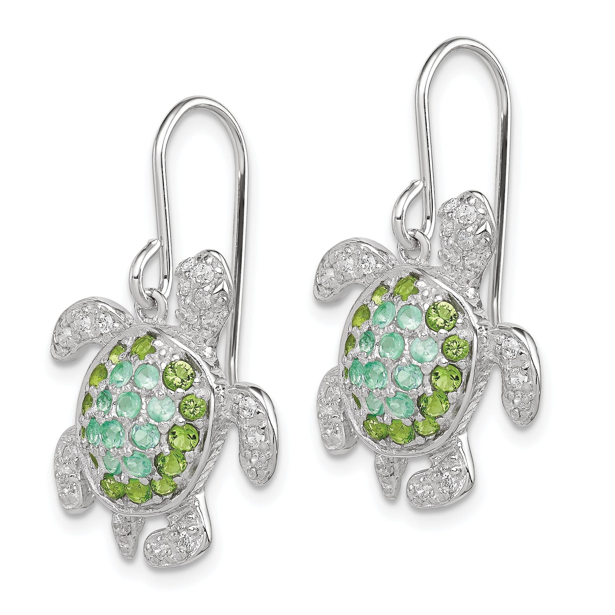 Sterling Silver Rhodium-plated Multi CZ Turtle Dangle Earrings Secondary image