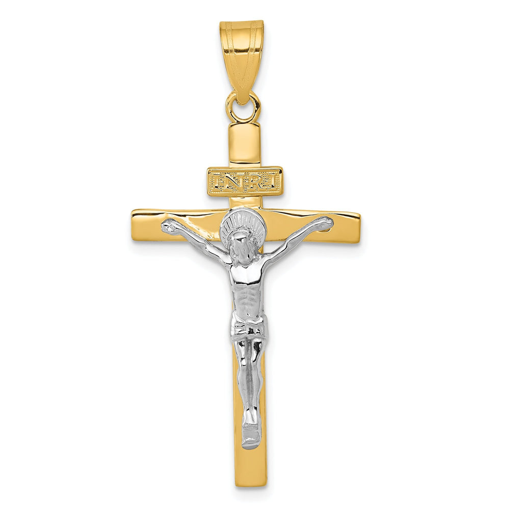 14K Two-Tone Gold INRI Crucifix Pendant with Polished Finish Elegant Design