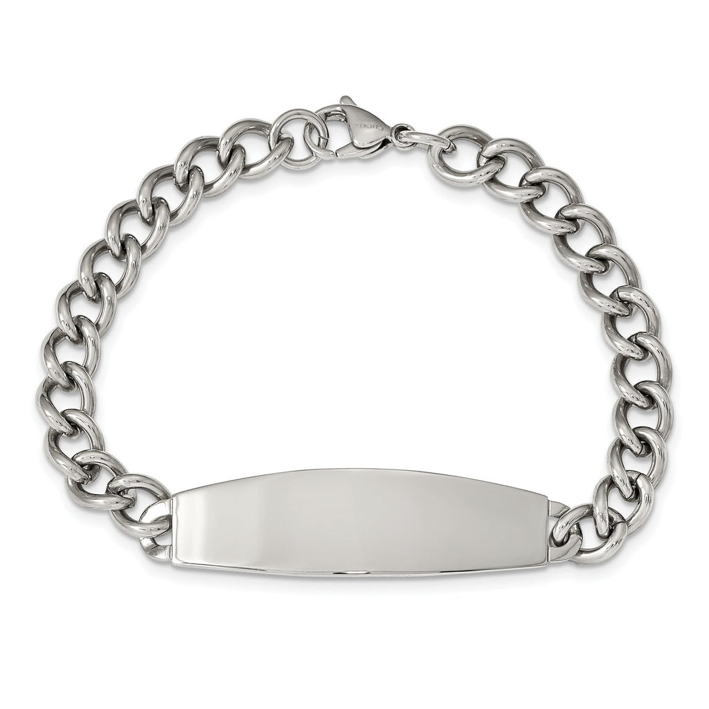 Stainless Steel Polished Curb Chain ID Bracelet for Men