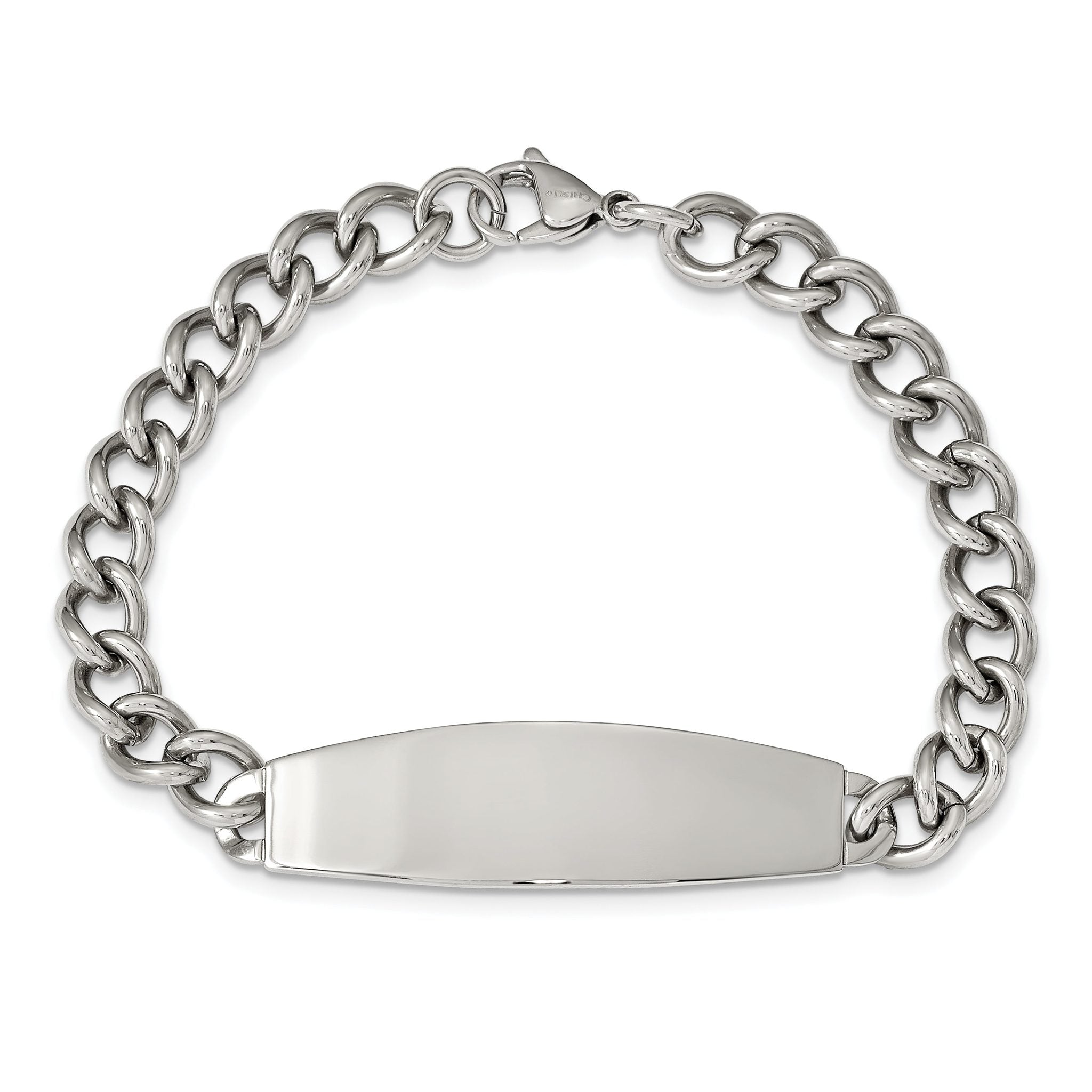 Stainless Steel Polished Curb Chain ID Bracelet for Men