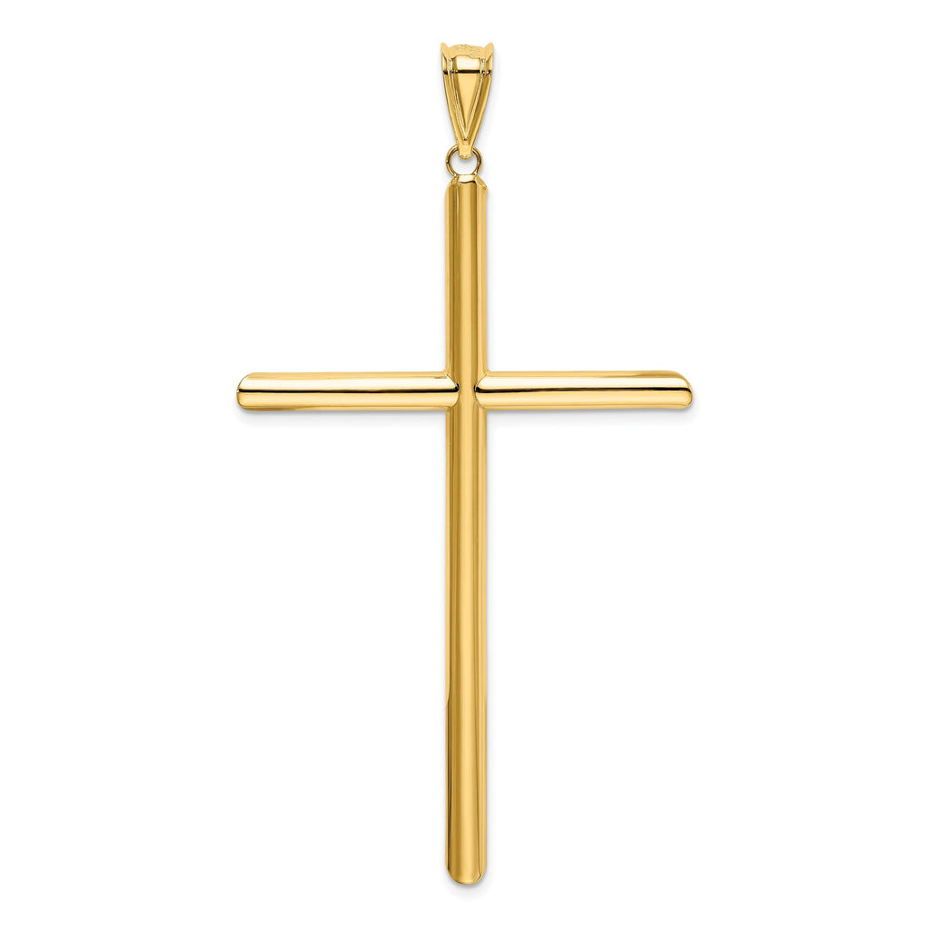 Polished Tube Cross Pendant in 14K Yellow Gold