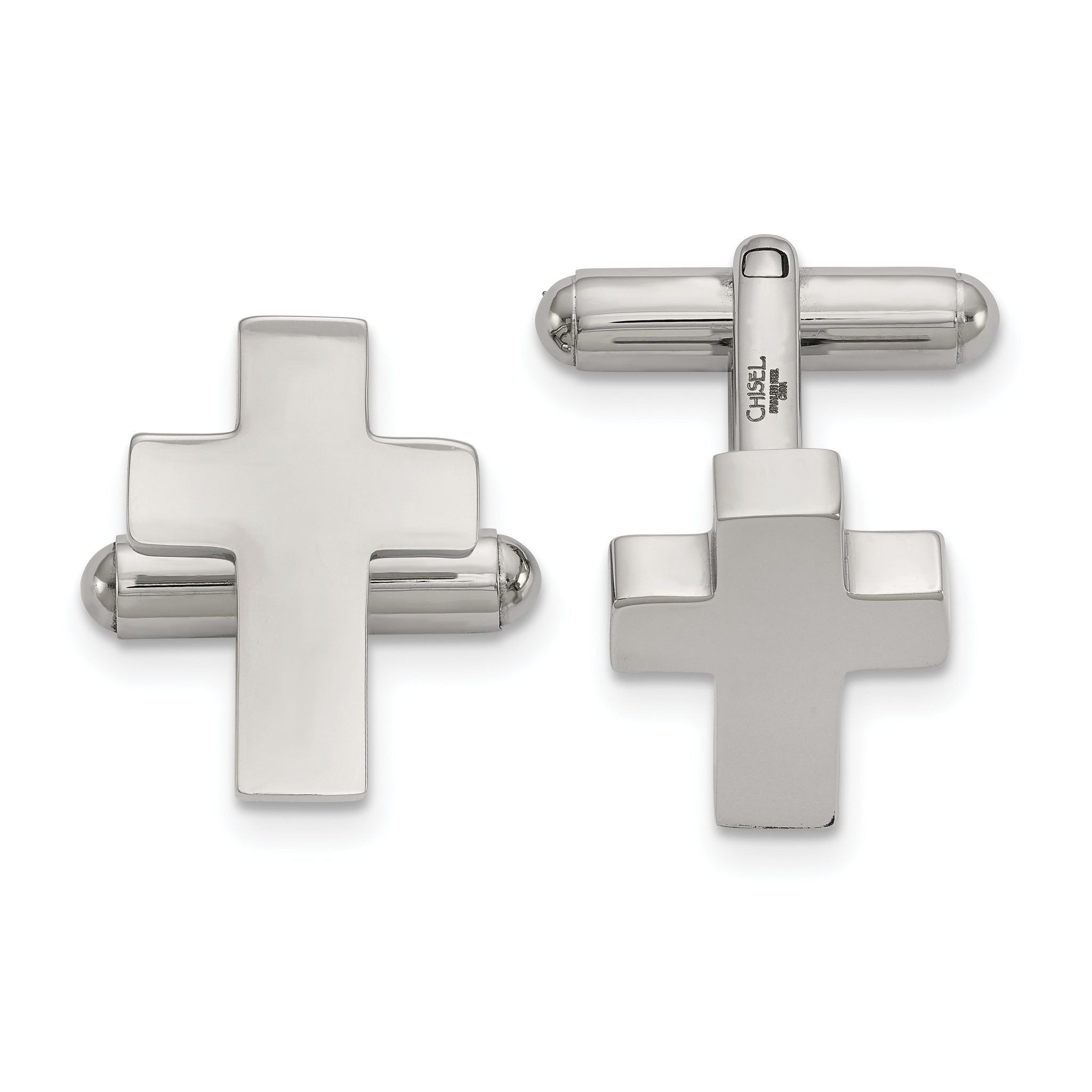 Stainless Steel Polished Cross Cuff Links