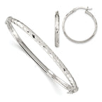 Sterling Silver Diamond Cut 4mm Bangle and 3mm Hoop Earring Set
