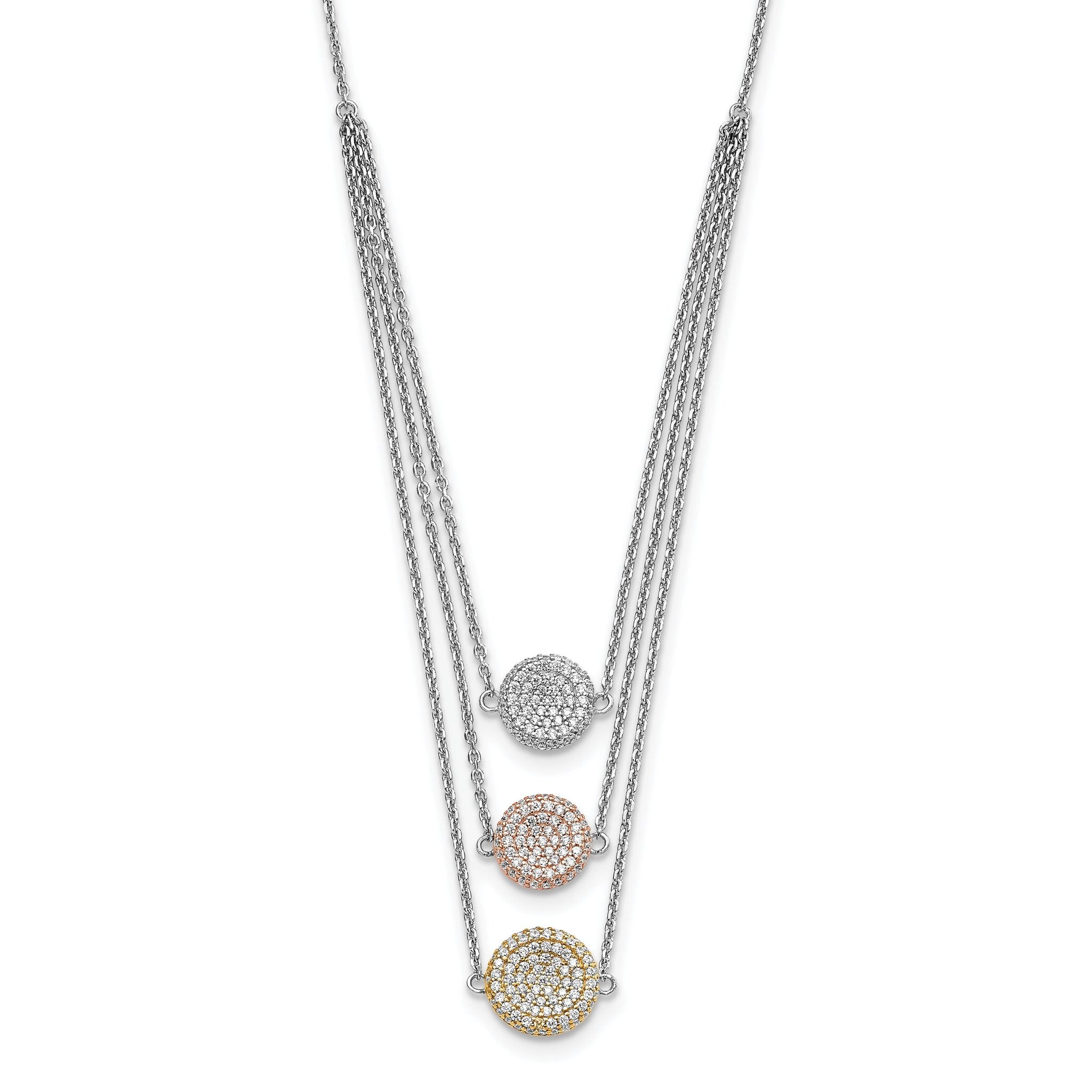 Sterling Silver Gold-plated and Rose-plated CZ With 2in ext Necklace Main image