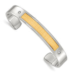 Stainless Steel with 18k Gold Accent Polished and Textured with 1/20 carat Diamond Cuff Bangle Bracelet for Men