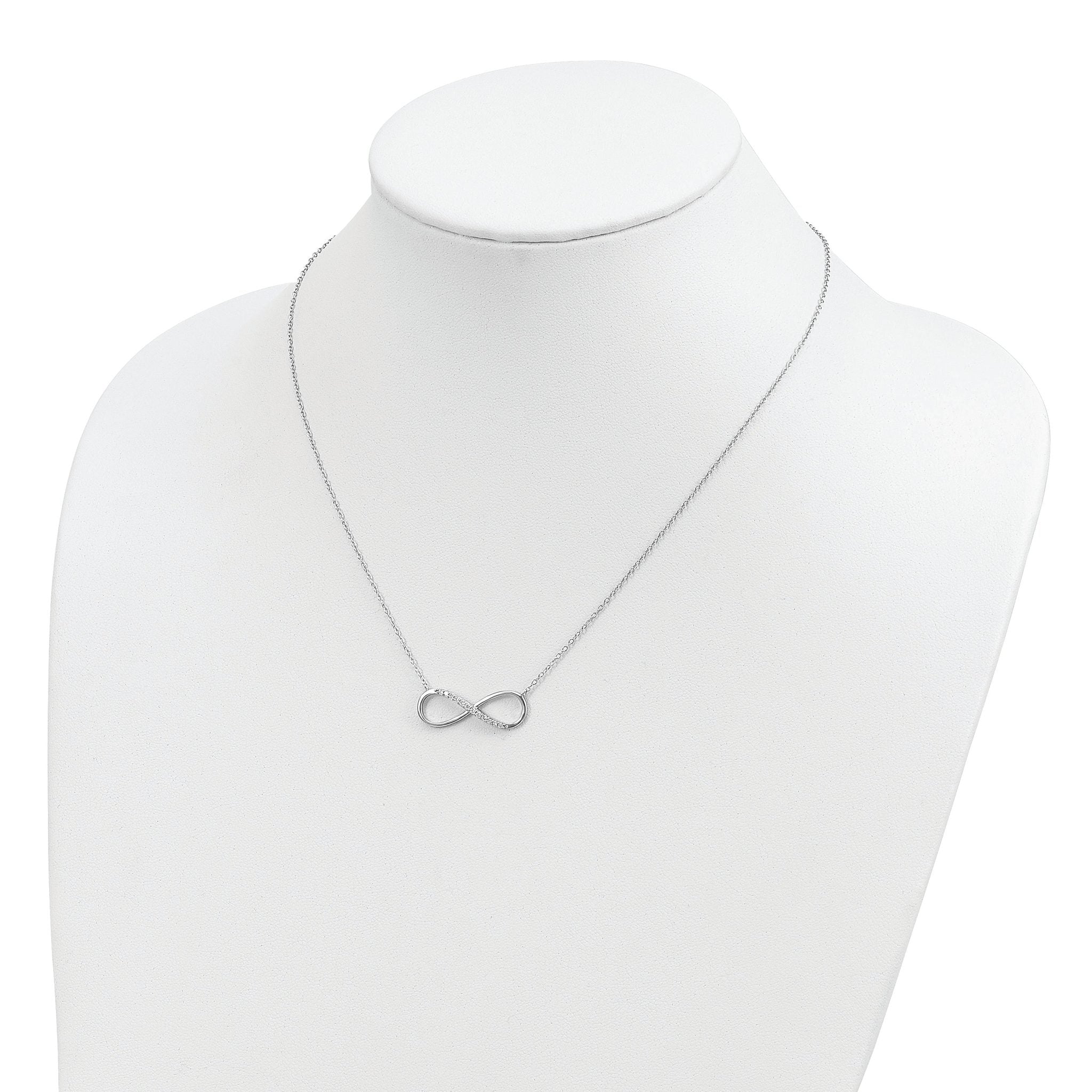Sterling Silver Rhodium-plated with CZ Infinity With  2 IN EXT Necklace