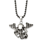 Stainless Steel Antiqued & Polished Black IP Skulls w/Wings 24in Necklace