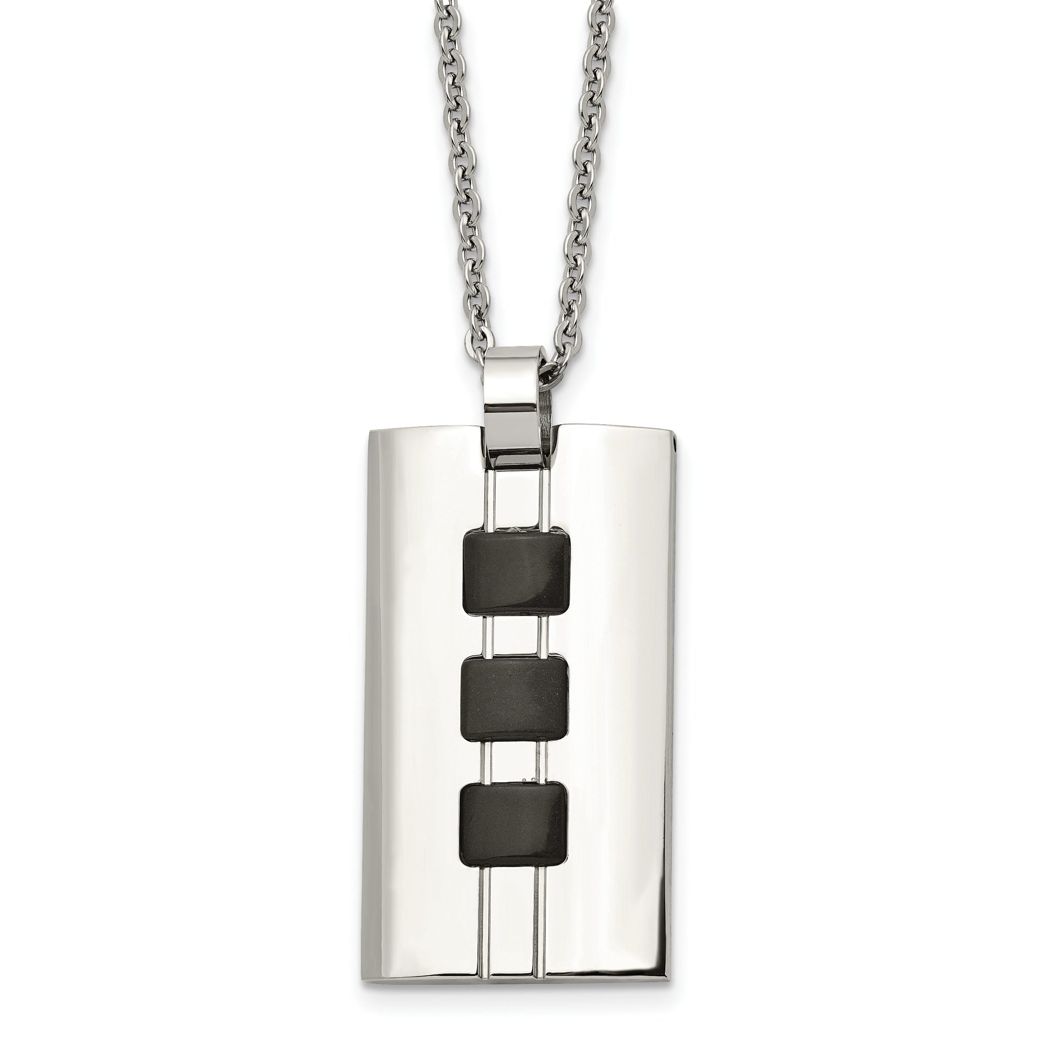 Stainless Steel Brushed & Polished Black IP-plated Rectangle 24in Necklace Main image