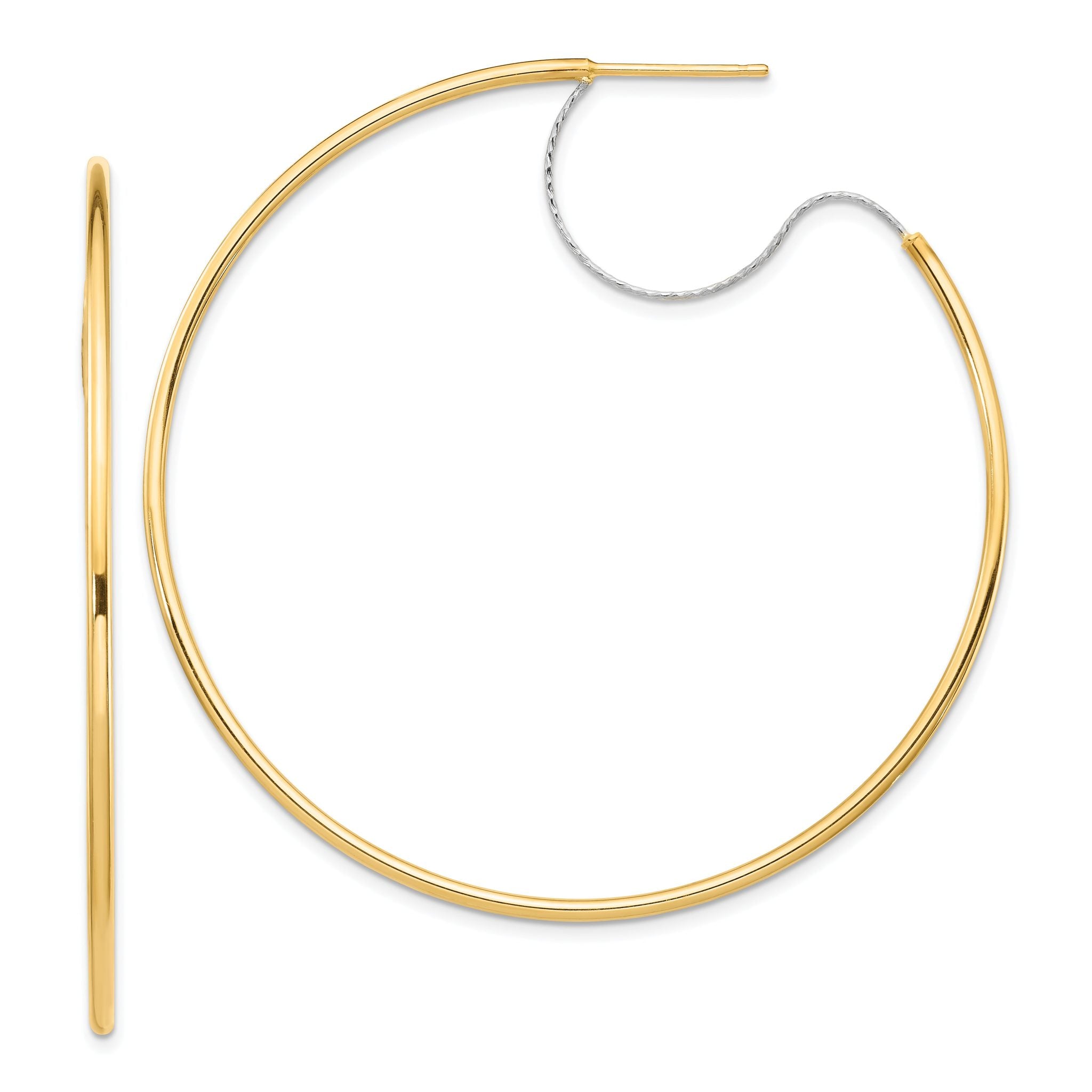 14K Two-Tone Large 2x55mm D/C Wire Polished Hoop Earrings Main image