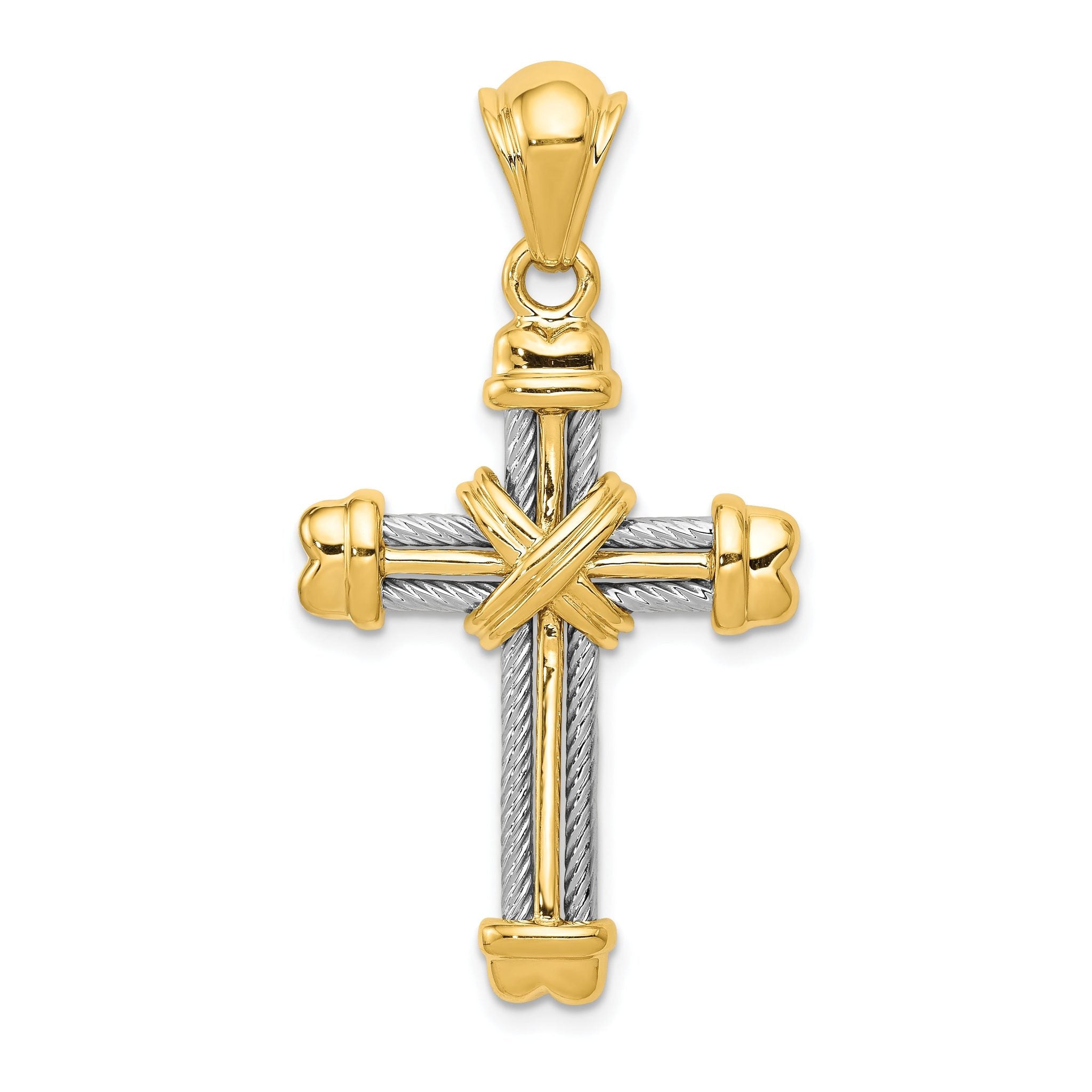 14K Two-Tone Gold Cross Pendant with Polished Finish  Solid, Elegant Design